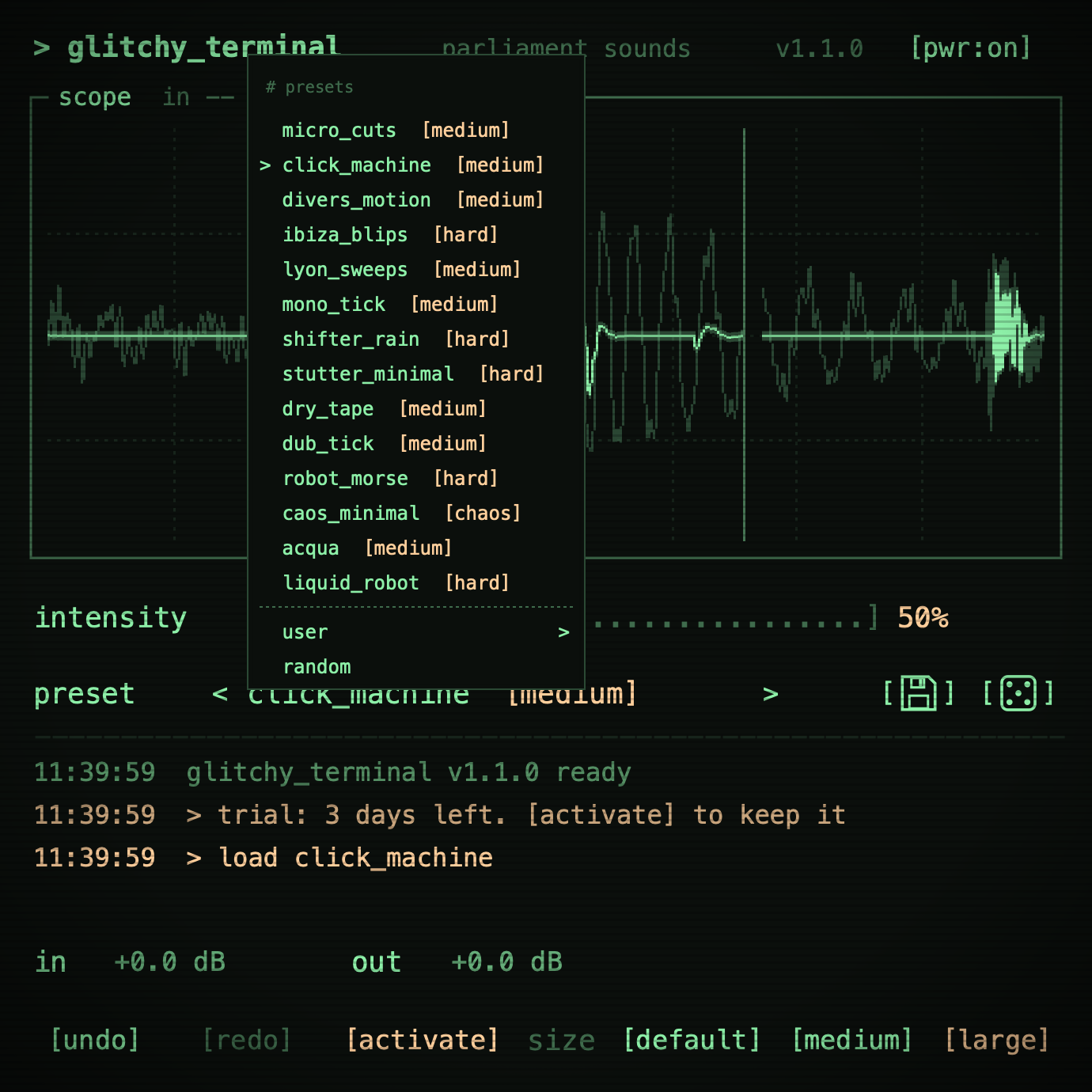 Glitchy Terminal preset list