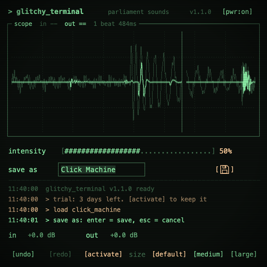 Saving a user preset in Glitchy Terminal